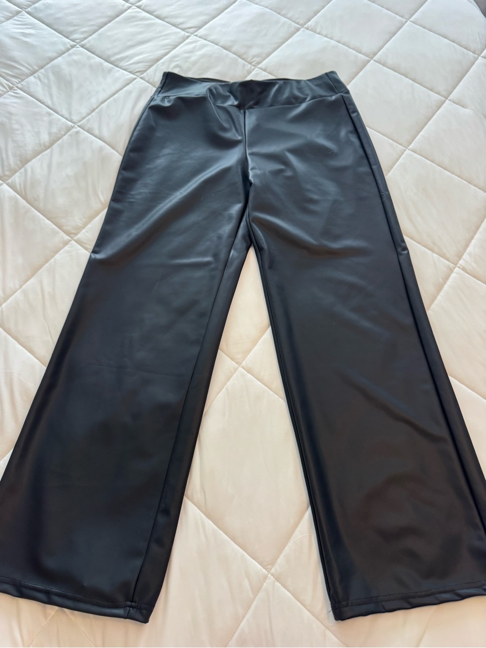 High-Waist Wide Leg Women’s Pants - Black Faux Leather